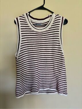 Zara White & Burgundy Striped Sleeveless Knit Tank-Size Small